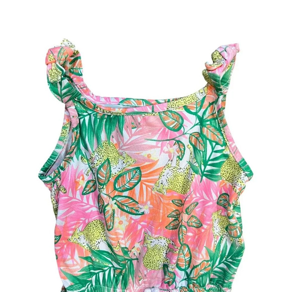 Wonder Nation Girls Tropical Romper Small 6 Cheetah Jungle Safari Colorful Leaf - Picture 3 of 7
